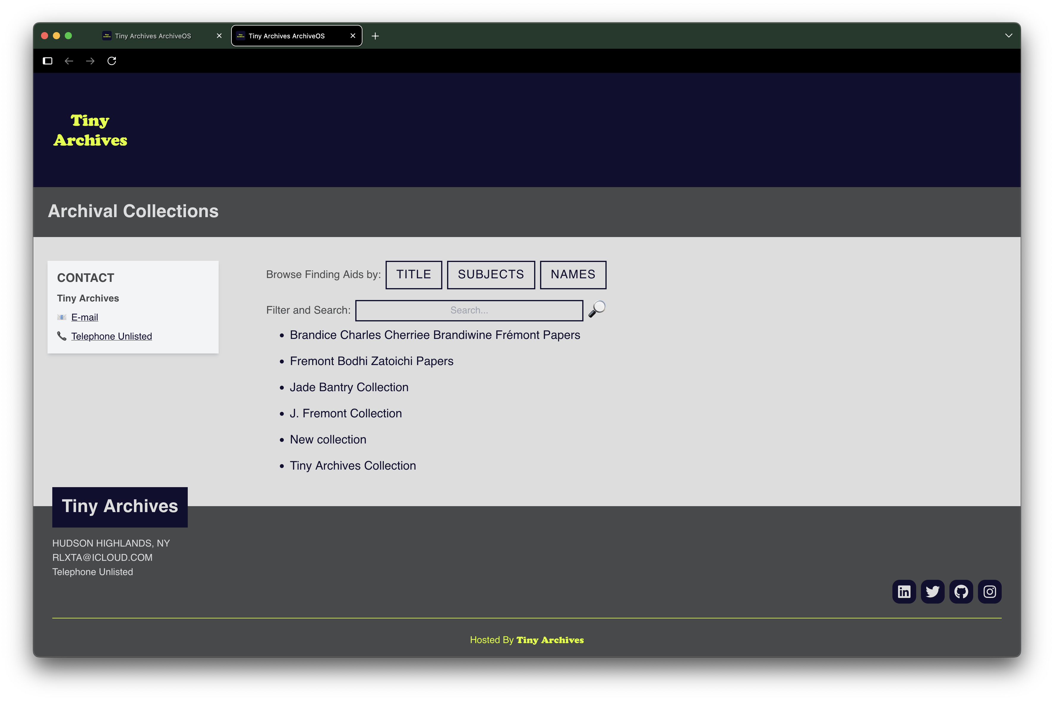 ArchiveOS custom user page interface.