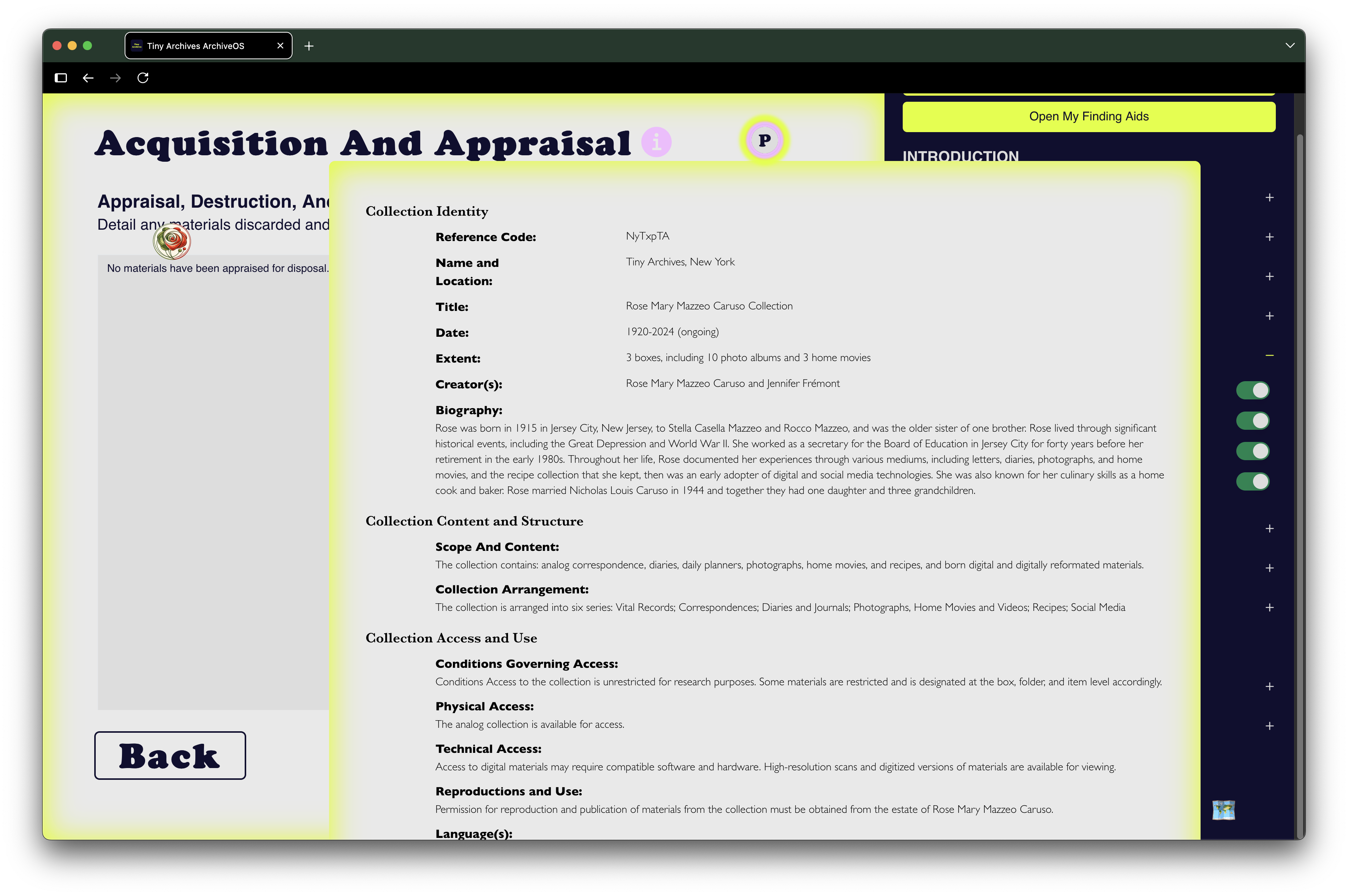 ArchiveOS preview mode interface.